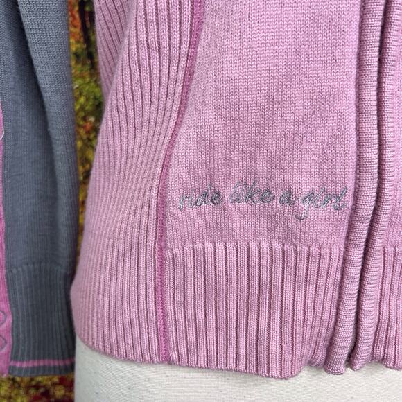 KOOTENAY Knitting Company LTD 100% Merino Wool Zip Up Bike Baby Pink Sweater S - Picture 3 of 9